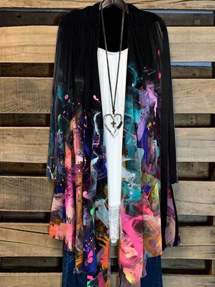 Simple Cardigan Plus Size Women's Printed Coat Top - Mubimart