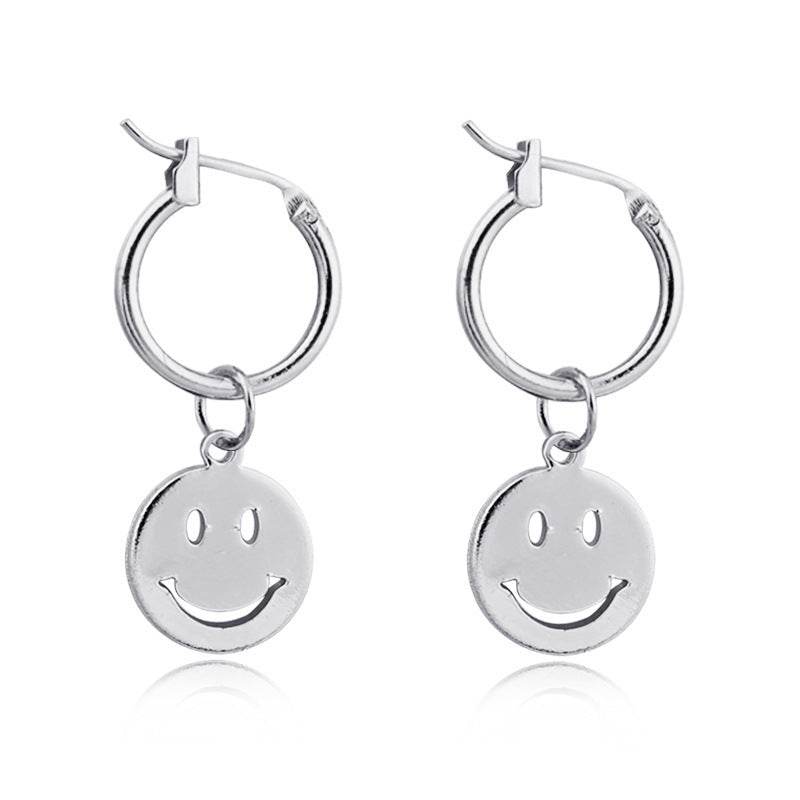 Funny Smile Face Hoop Earrings Pendant For Women Gold Alloy Geometric Carving Earring Jewelry - Mubimart