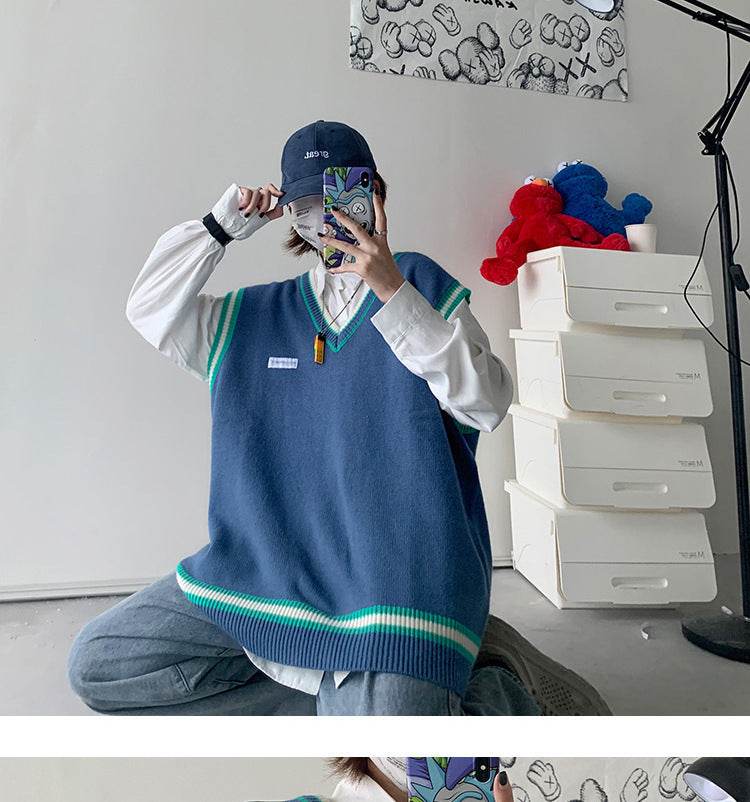 V-neck sweater vest - Mubimart