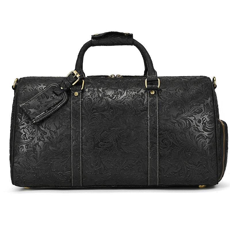 Men's Real-leather Traveling Black Gym Bag - Mubimart