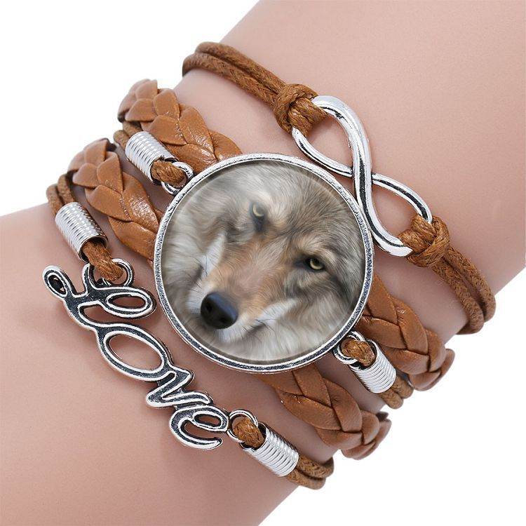 Multi-layered gemstone wolf bracelet - Mubimart