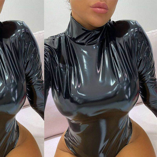 Patent leather bodysuit - Mubimart