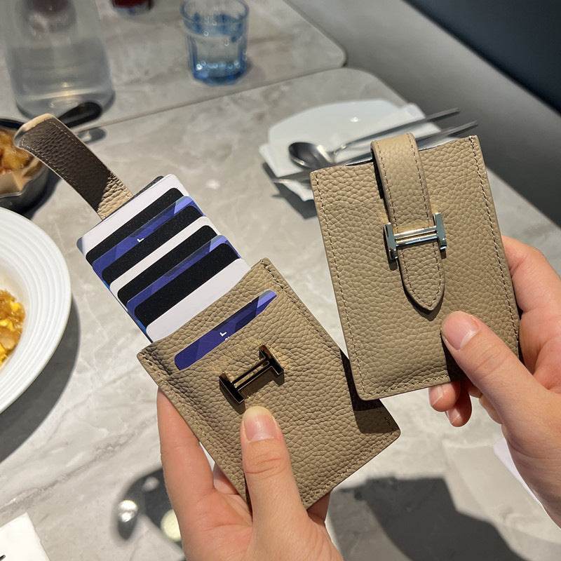 Leather Card Holder Pull-out Card Holder Thin Women - Mubimart