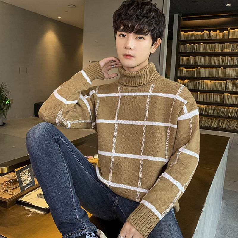 Turtleneck sweater men's knit sweater personality sweater - Mubimart