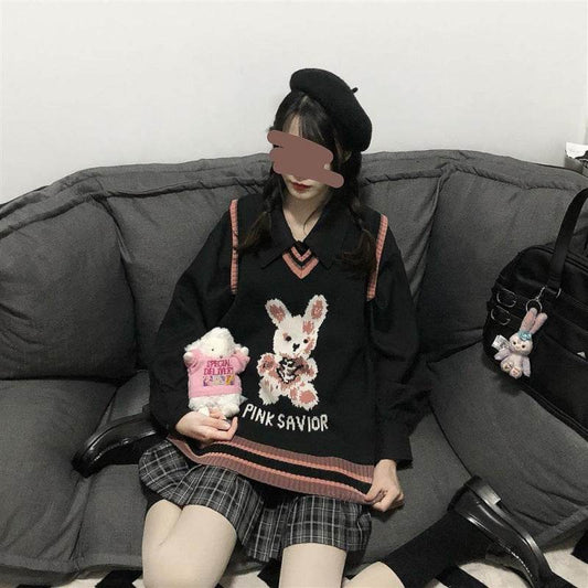 Cute rabbit sweater vest women - Mubimart