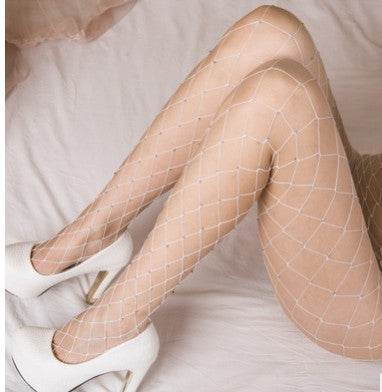 Rhinestone Fishnet Tights - Mubimart