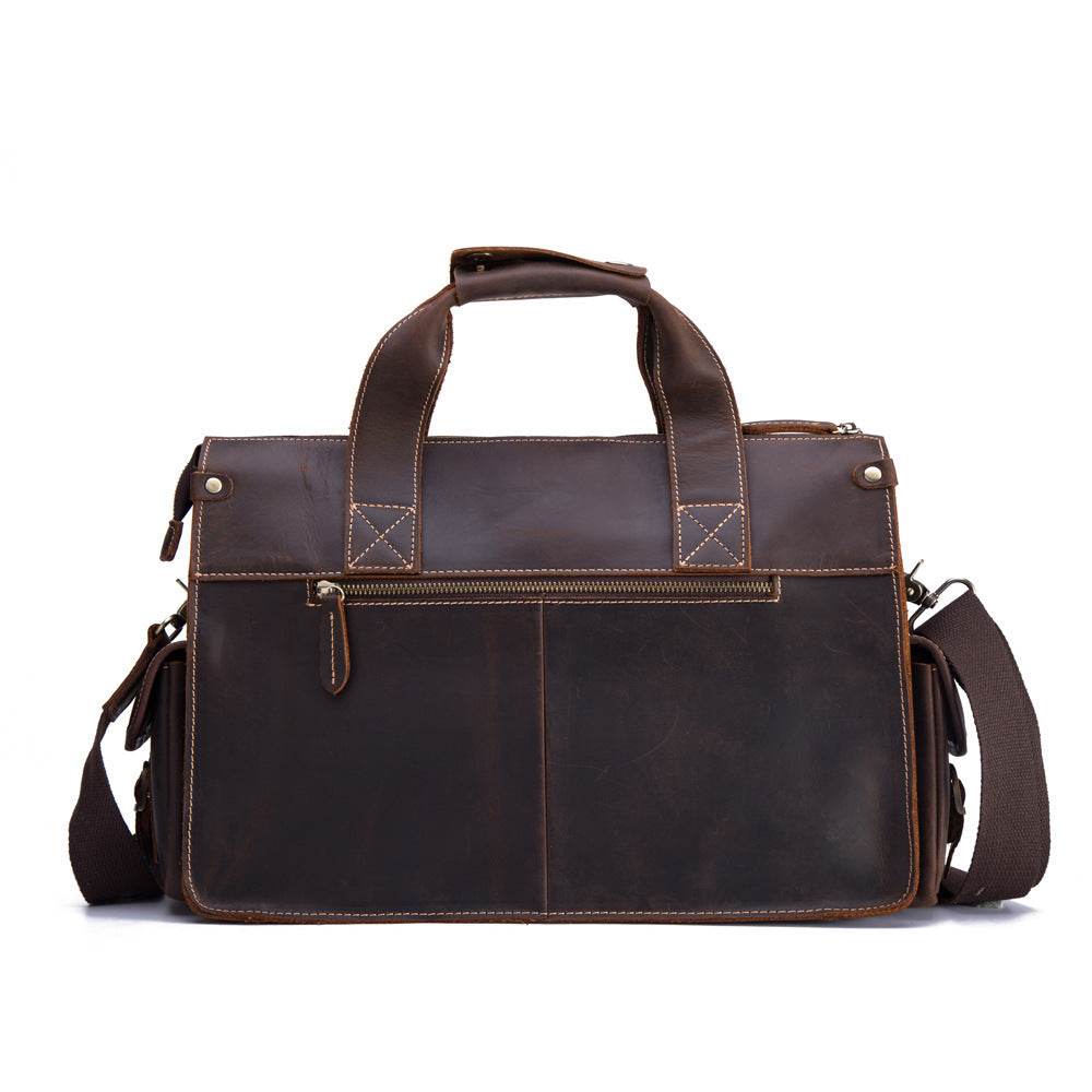 Leather men's retro portable briefcase - Mubimart