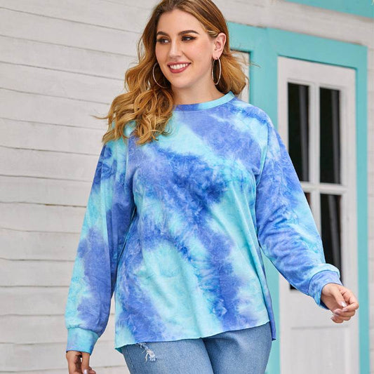 Plus Size Women's Pullover Blouse Tie-dye Long Sleeves - Mubimart