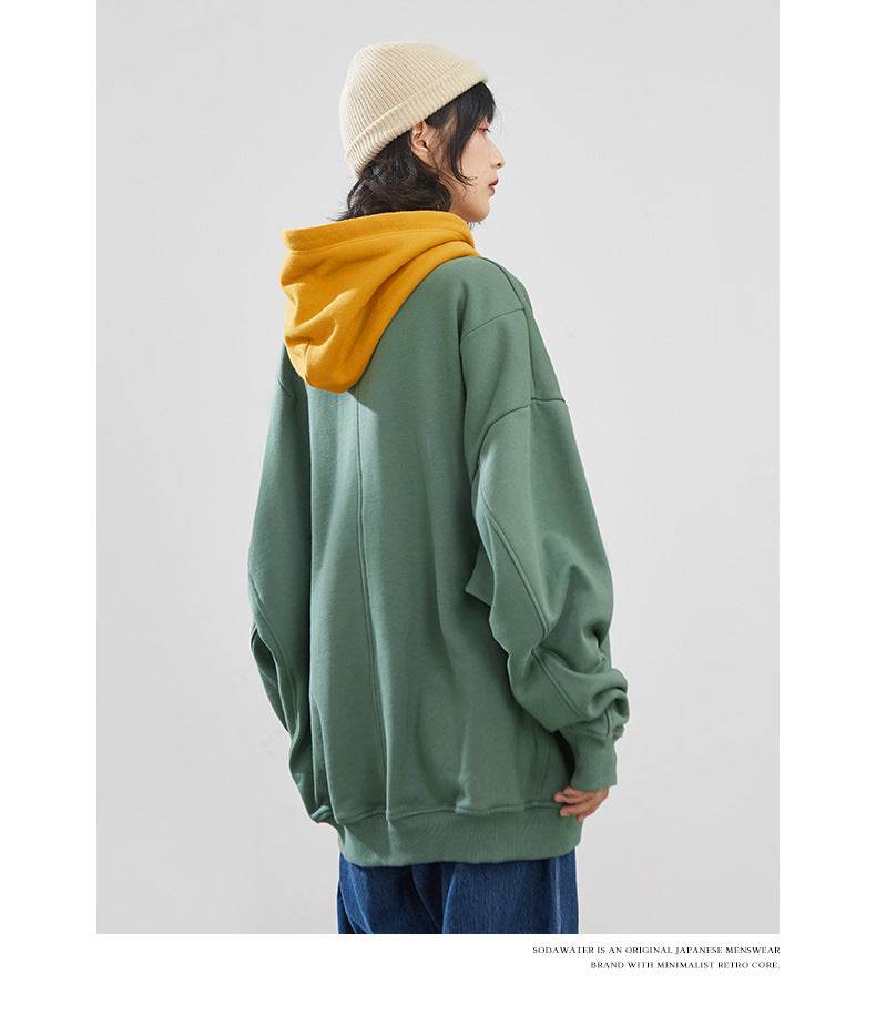 Hooded Sweatshirt Colorblock Patch Sweatshirt - Mubimart