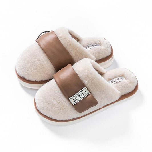 Hook Furry Slippers For Women Autumn And Winter Indoor Home Slipper Plus Velvet Warm Couple Bedroom Cotton Shoes - Mubimart