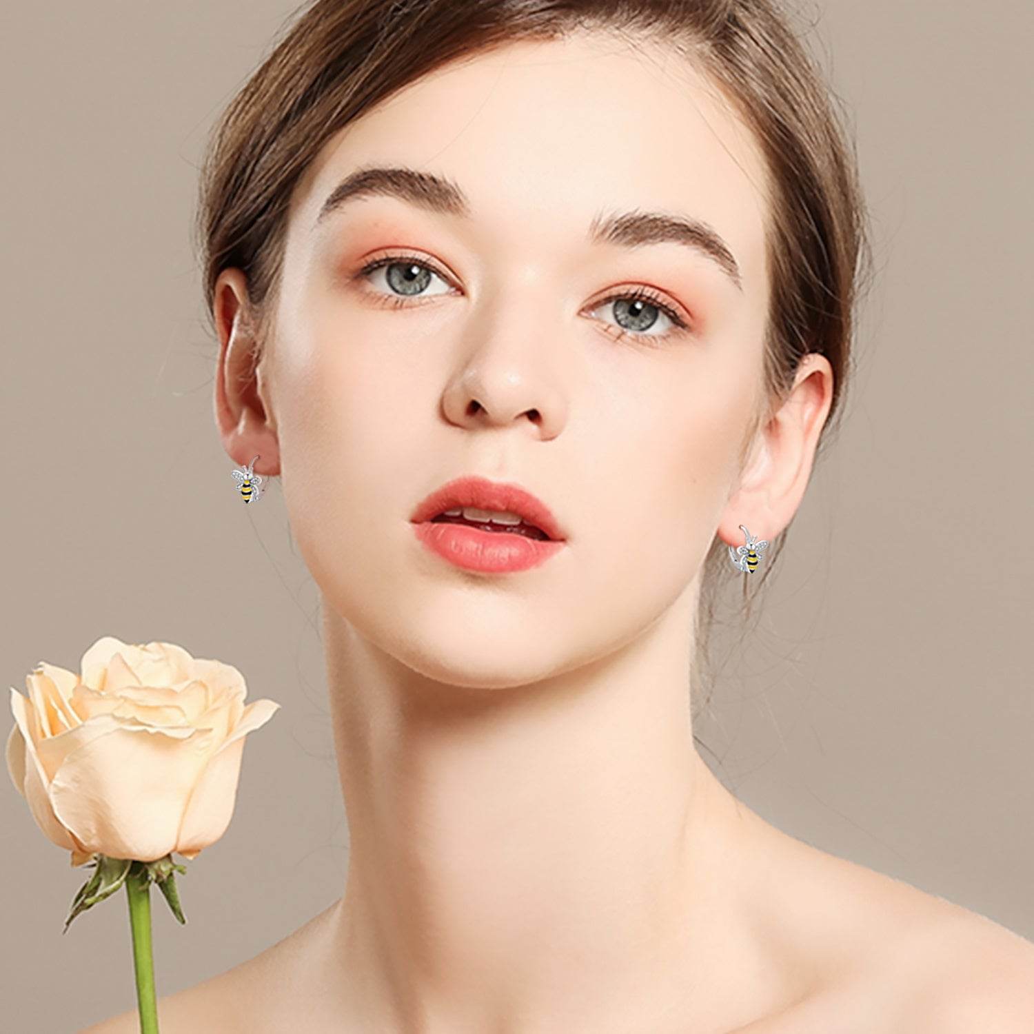 Bee Earrings S925 Sterling Silver Bumble Honey Huggie Hoop Earrings Bee Jewelry Gifts for Women Girls Teen - Mubimart
