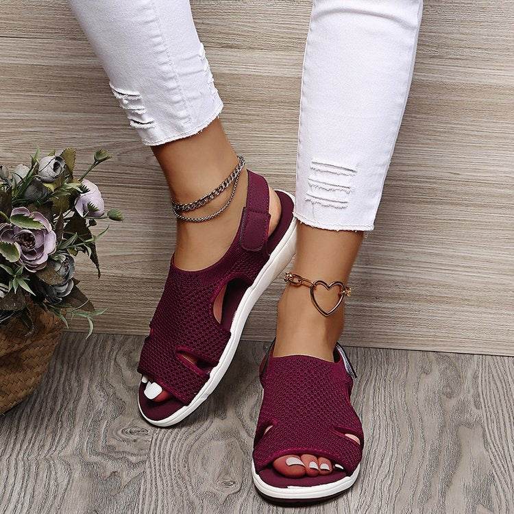 Ladies Sandals Large Size Breathable Stretch Fly Woven Comfort - Mubimart