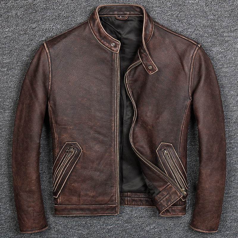 First Layer Cowhide Leather Leather Jacket, Pure Leather Jacket - Mubimart
