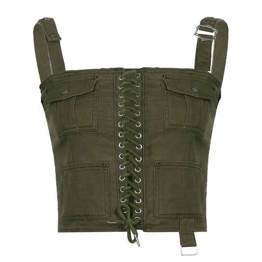 Crossed Corns Lace-up Bra Work Dress Women's Vest - Mubimart