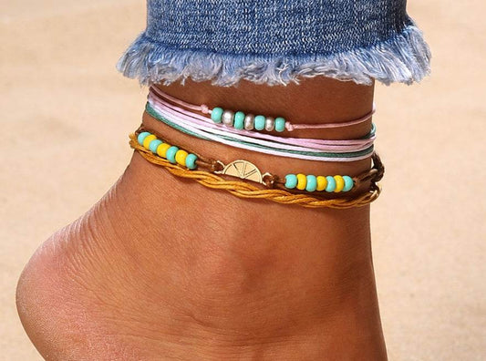 Multi Rainbow Colorful Seed Beads Handmade Beaded Ocean Beach Anklets - Mubimart