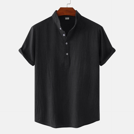 Casual Solid Color Shirt Short Sleeve Shirt Beach T-Shirt Tops Summer Mens Clothing - Mubimart