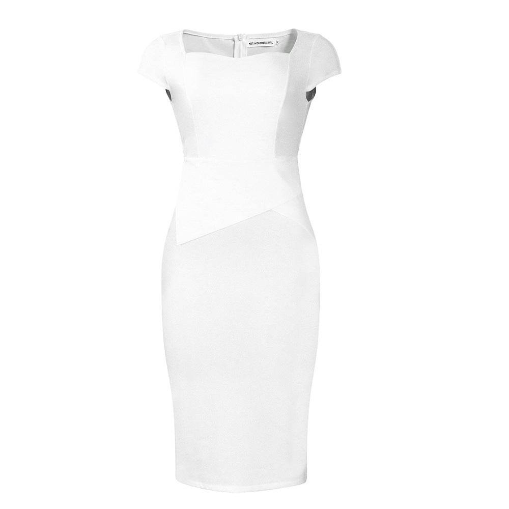 Solid Color Sheath Work Dress - Mubimart