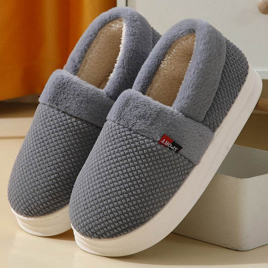 Men's Cotton Shoes With Heel Winter Warm Thick Sole Plush Slippers Women Indoor Garden Outerwear Plus Velvet Slipper For Couple - Mubimart