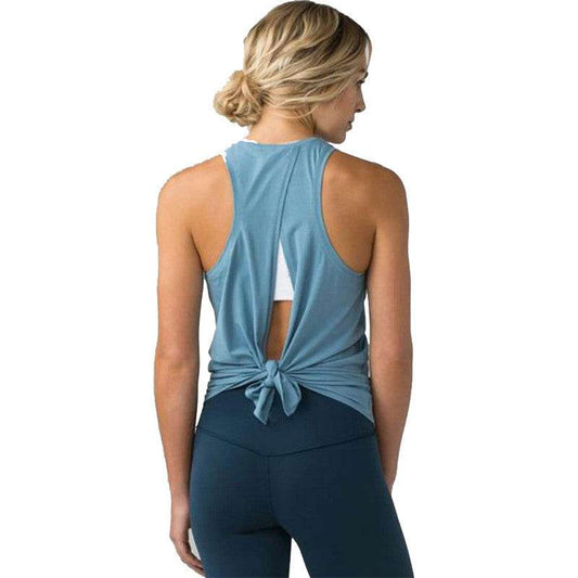 Women Backless Yoga Tank Top Shirts Sleeveless Off Shoulder Sports T Shirt Backless Crop Tops Racerback Gym Workout Clothes - Mubimart