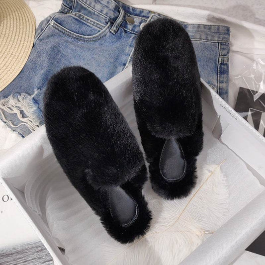 Fur Half Slippers Female Baotou Lazy People Wear Mules Outside - Mubimart
