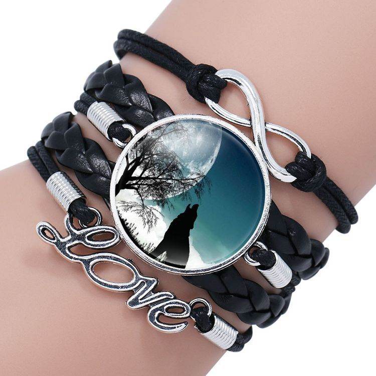 Multi-layered gemstone wolf bracelet - Mubimart