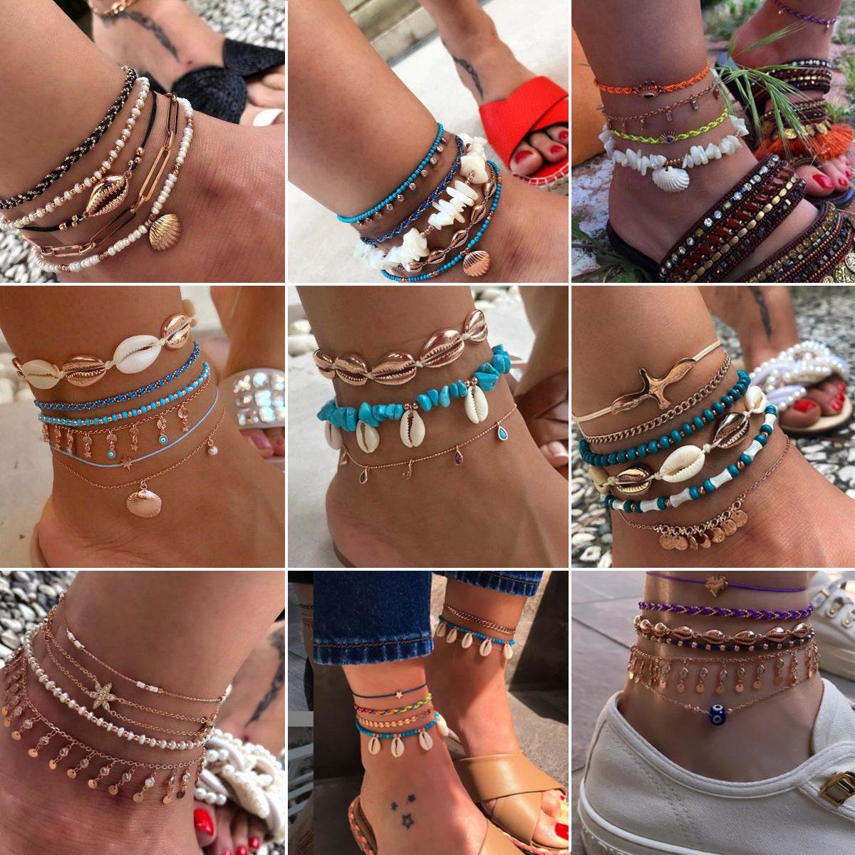 Bohemian Beach Woven Shell Anklets - Mubimart
