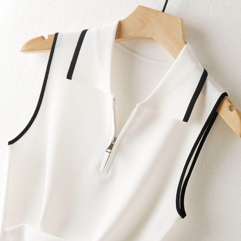 Casual Sweater Collar Size Women's Ice Silk French Style Vest Sleeveless - Mubimart