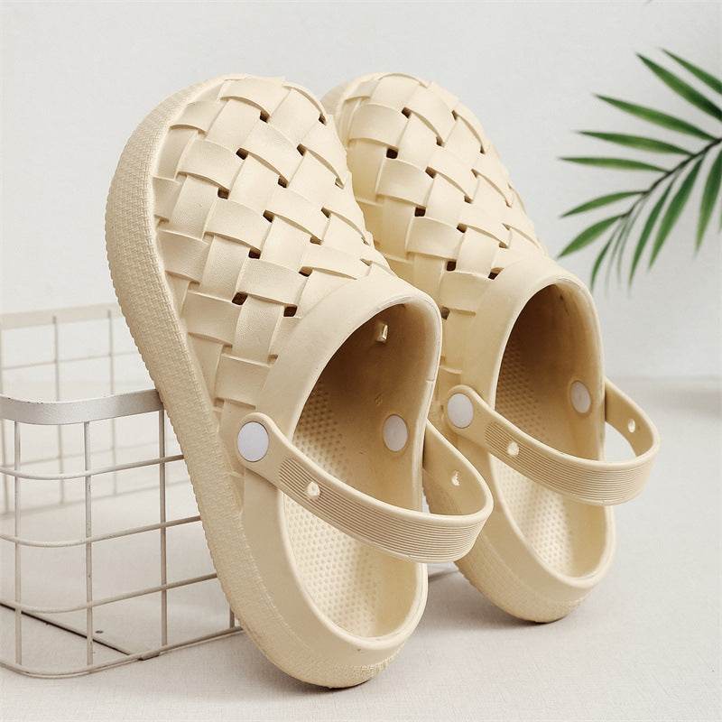 Cross-woven Clogs Shoes Summer Platform Baotou Dual-use Slippers Outdoor Garden Indoor Floor Bathroom Cozy Slipper Women House Shoes - Mubimart