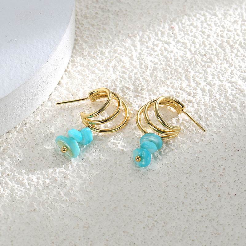 C Shape Hoop Earrings Women Turquoise - Mubimart