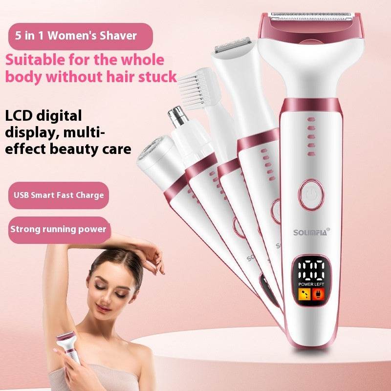 Five-in-one Lady Shaver Electric Women's Private Part Shaver Hair Trimmer Hair Removal Device - Mubimart