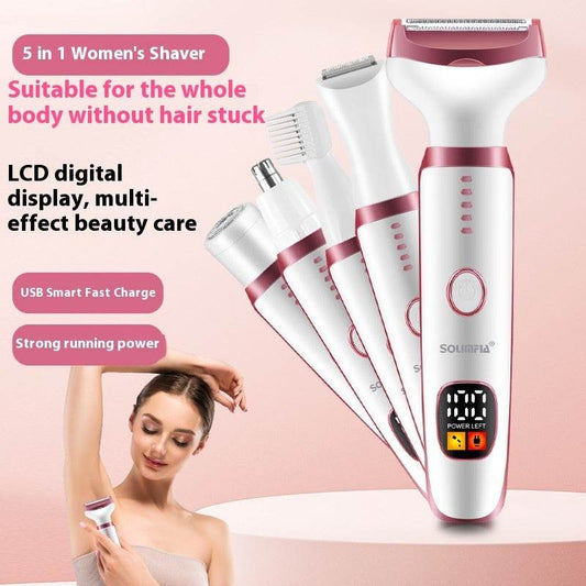 Five-in-one Lady Shaver Electric Women's Private Part Shaver Hair Trimmer Hair Removal Device - Mubimart