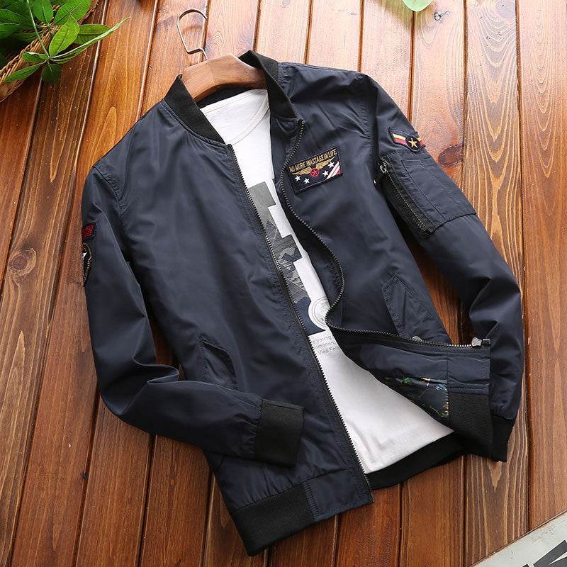 Men's loose baseball uniform bomber jacket - Mubimart