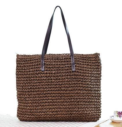 Women Handbag Summer Beach Bag Rattan Woven Handmade Knitted Straw Large Capacity Totes Leather Women Shoulder Bag Bohemia New - Mubimart