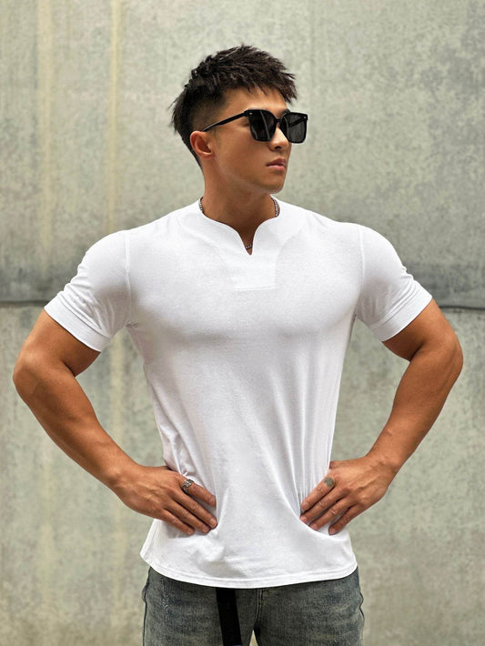 Men's Fashion Loose V-neck Short-sleeved Shirt Workout Exercise T-shirt - Mubimart