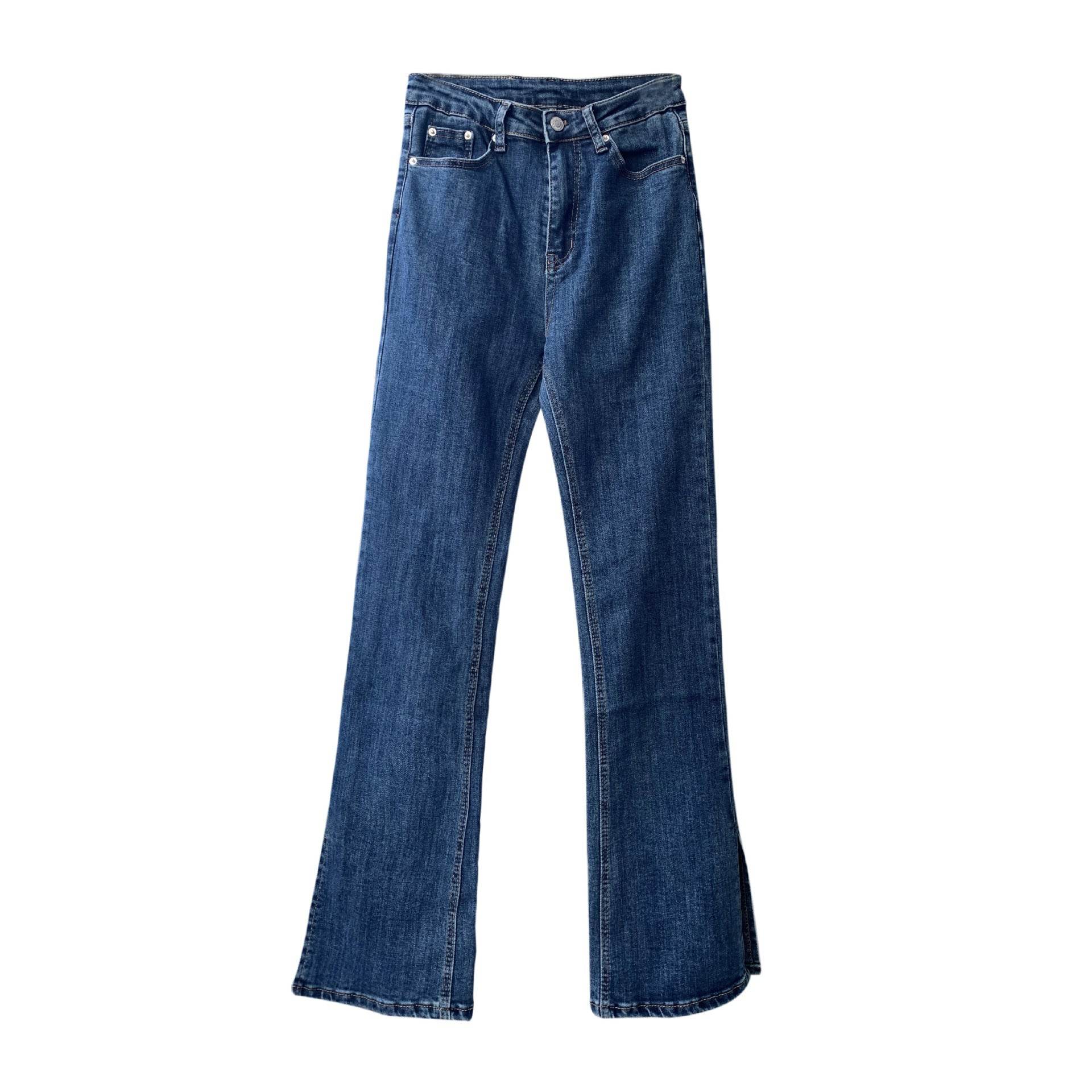Women's High Waist Casual Stretch Flare Slit Jeans Women - Mubimart