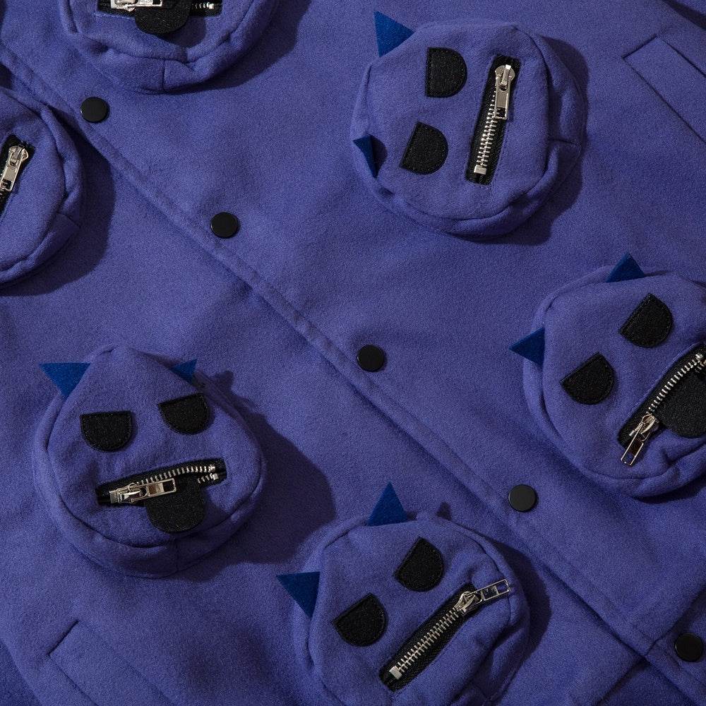 Multi Pocket Devil Polo Bomber Jacket - Mubimart