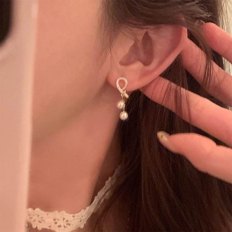 Bowknot Tassel Stud Earrings For Women - Mubimart