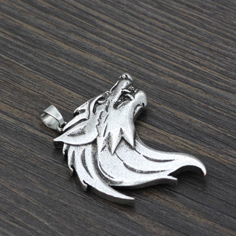 Wolf head pendant necklace men - Mubimart