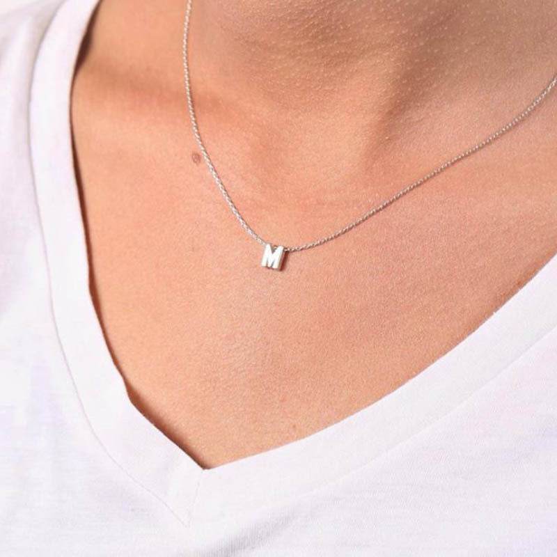 Fashion Tiny Initial Necklace Gold Silver Color Cut Letters Single Name Choker Necklace For Women Pendant - Mubimart