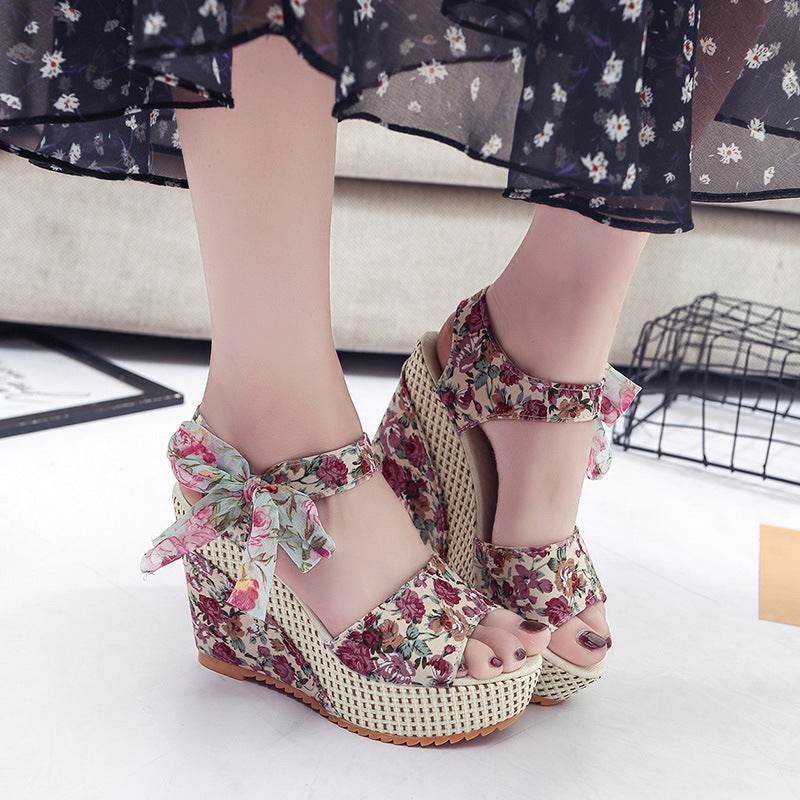 Bohemian Platform Heel Wedge Heel Women's Sandals - Mubimart