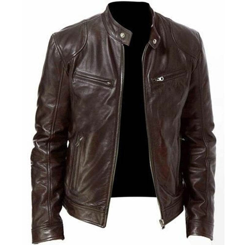 PU Leather Jacket Slim Leather Jacket - Mubimart