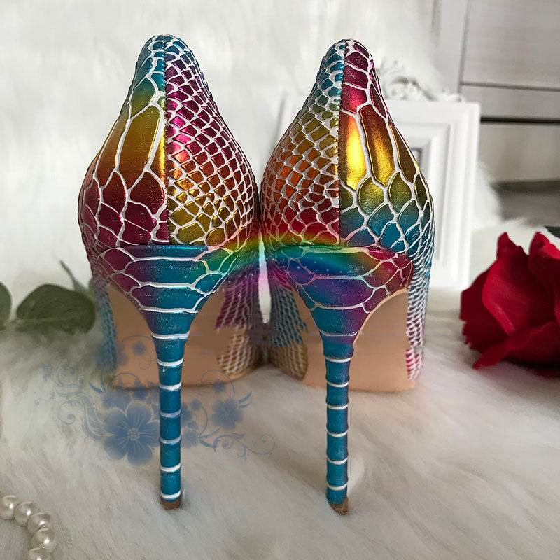 Gradient snake print point-toe pumps - Mubimart