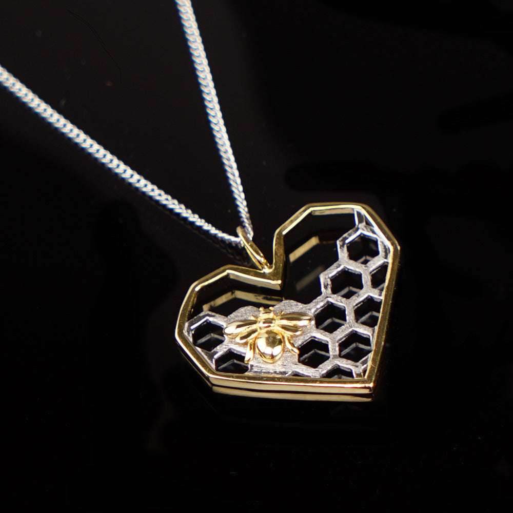 X & P Charm Fashion Silver necklaces for Women Girl Heart Honeycomb Bee pendant choker necklace Gift Prom Party Animal - Mubimart