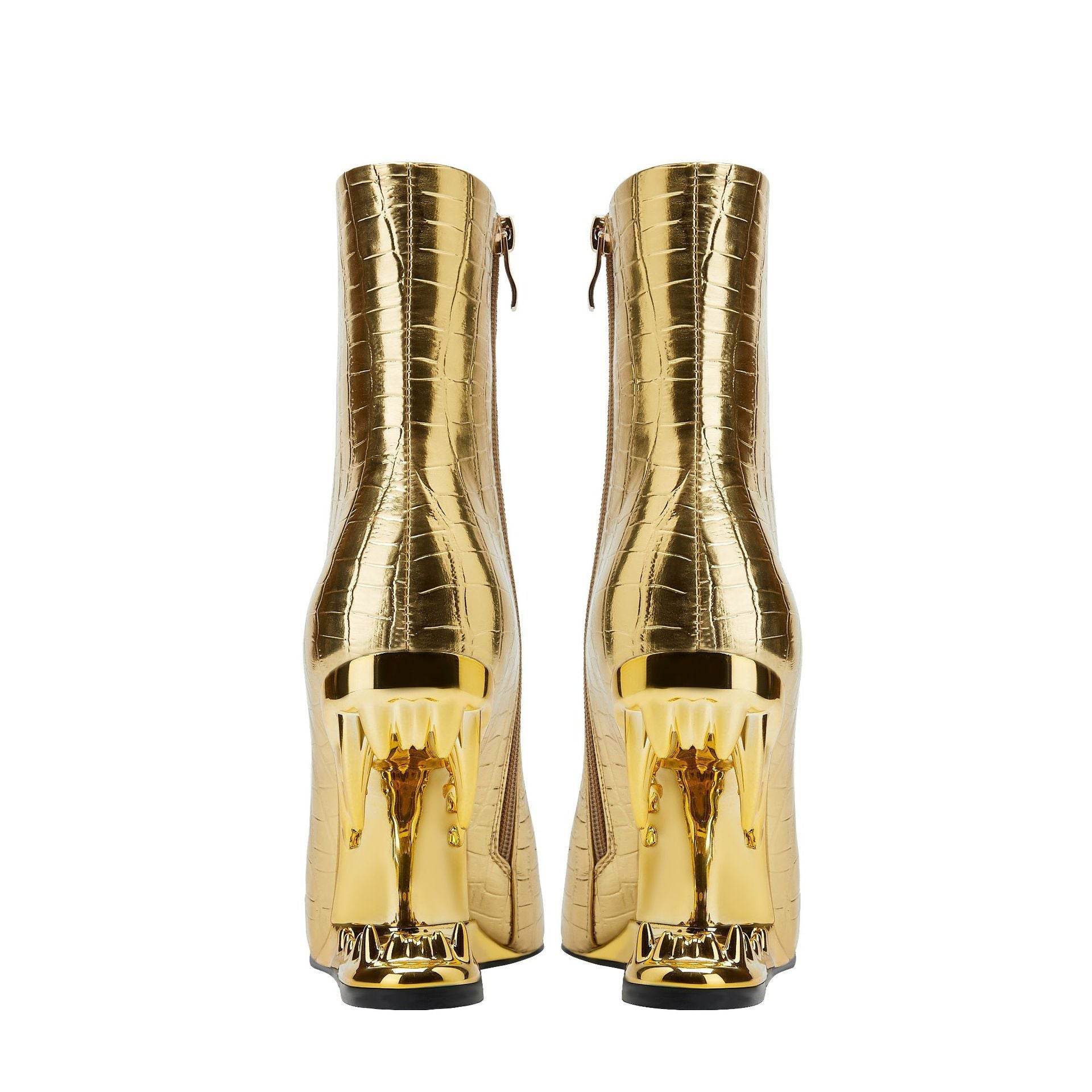Female Pointed Tiger Tooth Heel Stone Pattern Shaped Wedge Heels - Mubimart