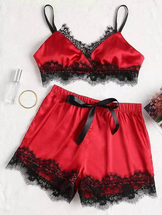 Lace Split Pajama Set - Mubimart
