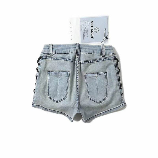 Heavy Industry Lace-Up Denim Shorts Women European And American Trend Women's Pants - Mubimart