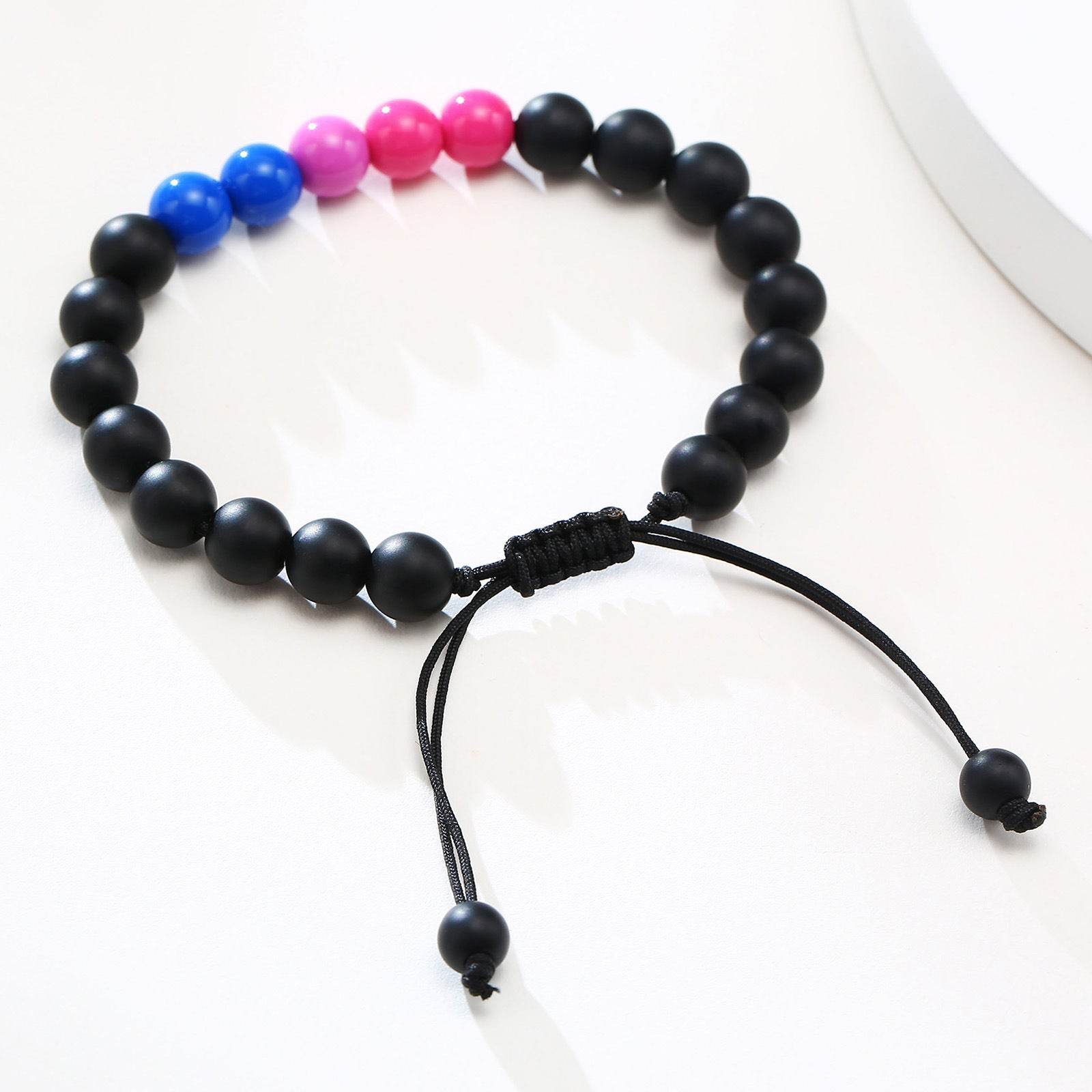 Bracelet Acrylic Black Agate Beaded Bracelet Friendship Men And Women - Mubimart