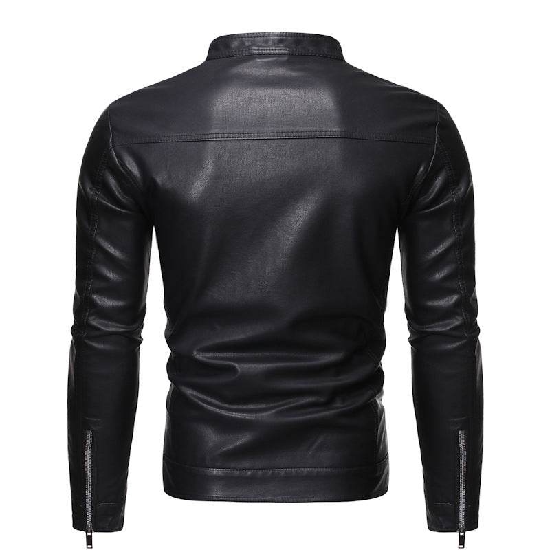 Men's leather jacket motorcycle jacket - Mubimart