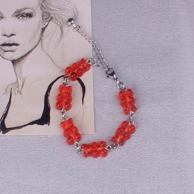 Cute Gummy Bears Bracelet Stainless Steel Chain Pendant Charms Bracelets for Women Men Wrist Ankle Jewelry Girls Birthday Gift - Mubimart