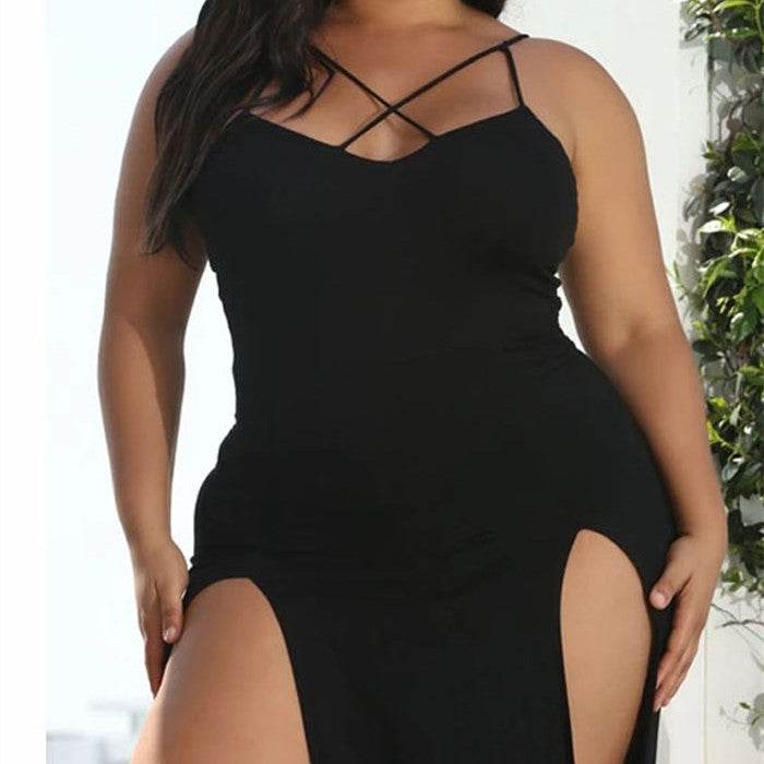 Plus Size Fat Women Dresses Summer Sling Big Dress - Mubimart